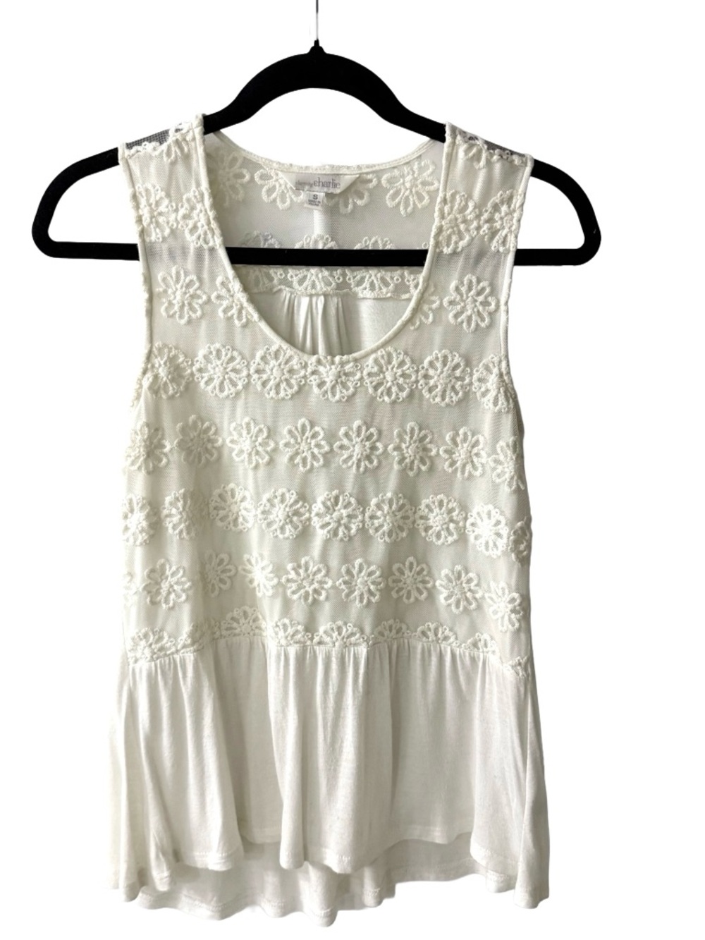 CHARMING CHARLIE Ivory Floral Lace Peplum Tank | Small